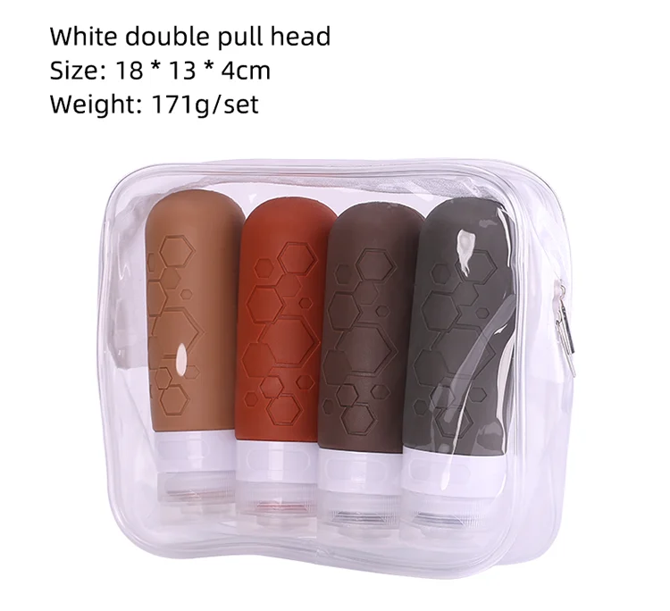 ZhongDing New 90ml 3oz Zipper PVC bag Travel Kit Bottles Silicone Travel Bottle Toiletries Travel Shampoo Bottle Set