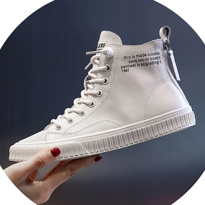 Latest White And Black Lady Genuine Cow Leather Casual Shoes Fashionable Ankle Flat Boots For Women