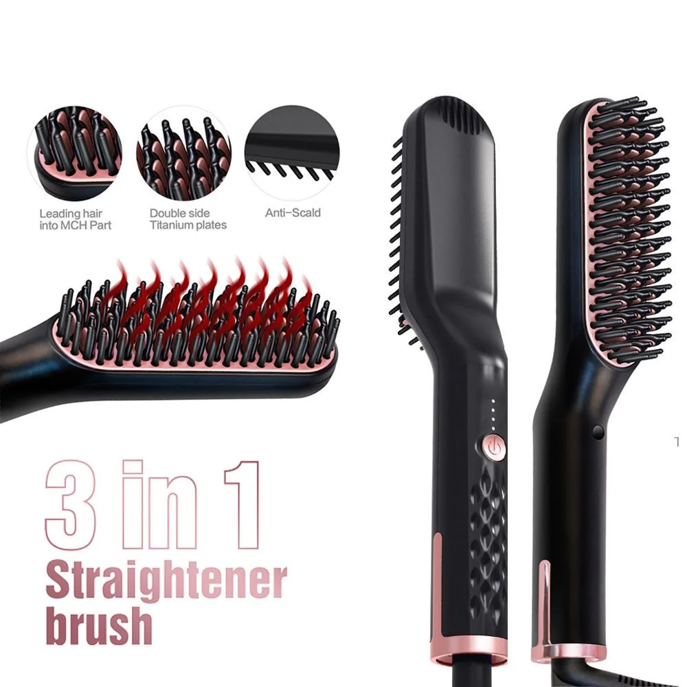 PTC heater mini hot comb Man beard Hair Straightening Brush OEM private label Hair Beard Brush