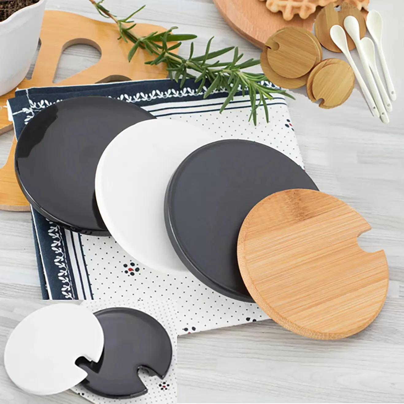 Ceramic Cup Lid Spoon Mugs Set With Dustproof Wood and Bamboo Lids Soup Porcelain Glass Coffee Mugs American Style HANDGRIP