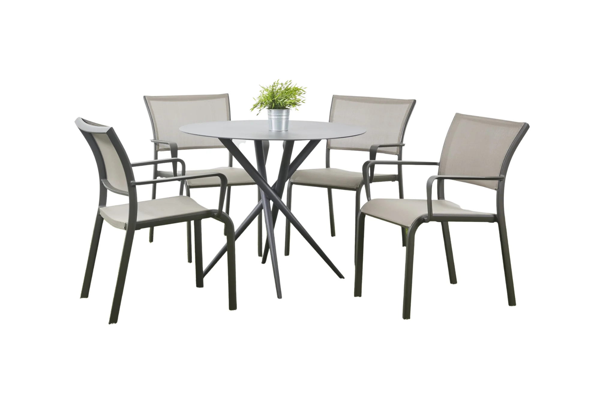 Dining Room Furniture Round Dining Table With 4 Piece Textilene  Chairs Outdoor Dining Set