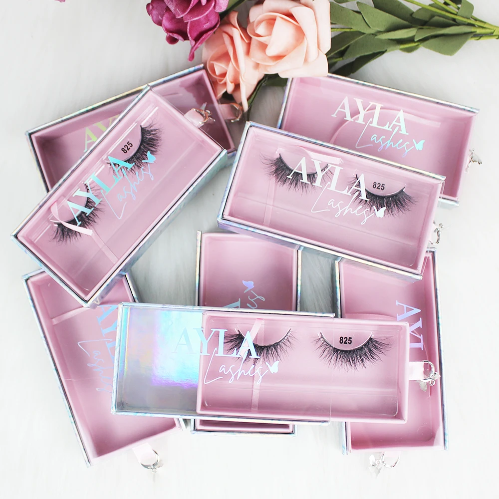 B5 wholesale empty pink simple luxury laser clear lash box only custom logo butterfly eyelash packaging box