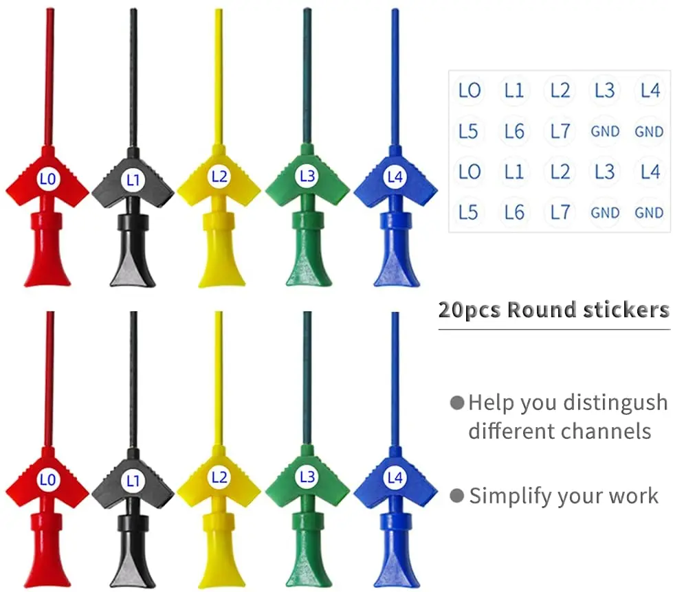 Cleqee P1512D Mini SMD IC Test Hook Test Leads Kit Mini Grabber Silicone Jumper Wire 26AWG Dupont Cables for Logic Analyzer