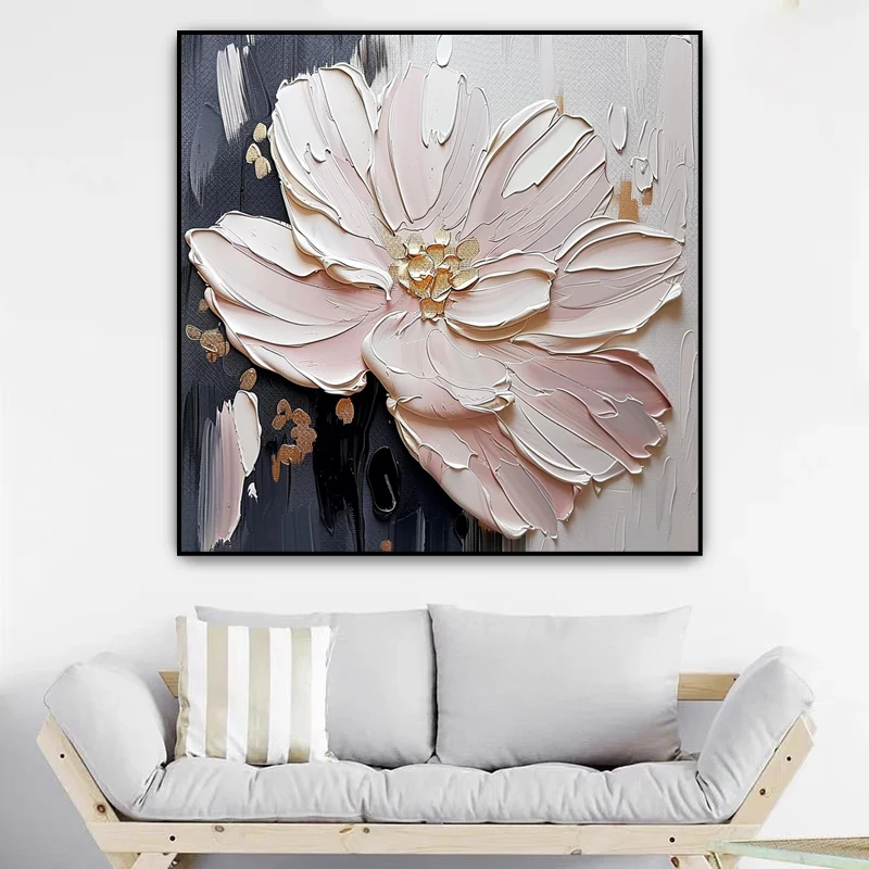 Large hand painted Abstract Oil Painting With Heavy Textured pink Flowers Wall Art High Quality modern Art decor painting