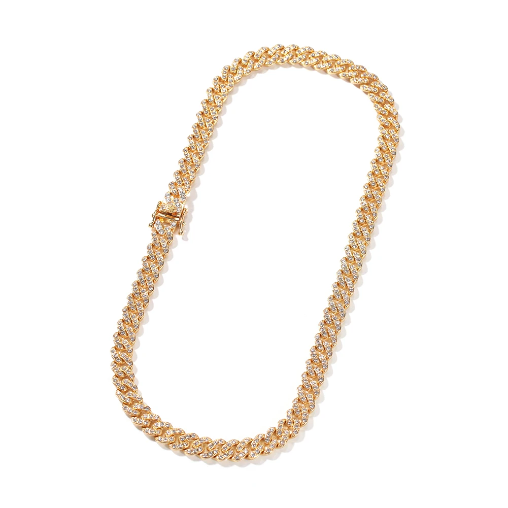 Hip Hop Alloy Rhinestones 9mm Cuban Link Chain Necklace Bracelets Cheap Rapper Jewelries for Men Women