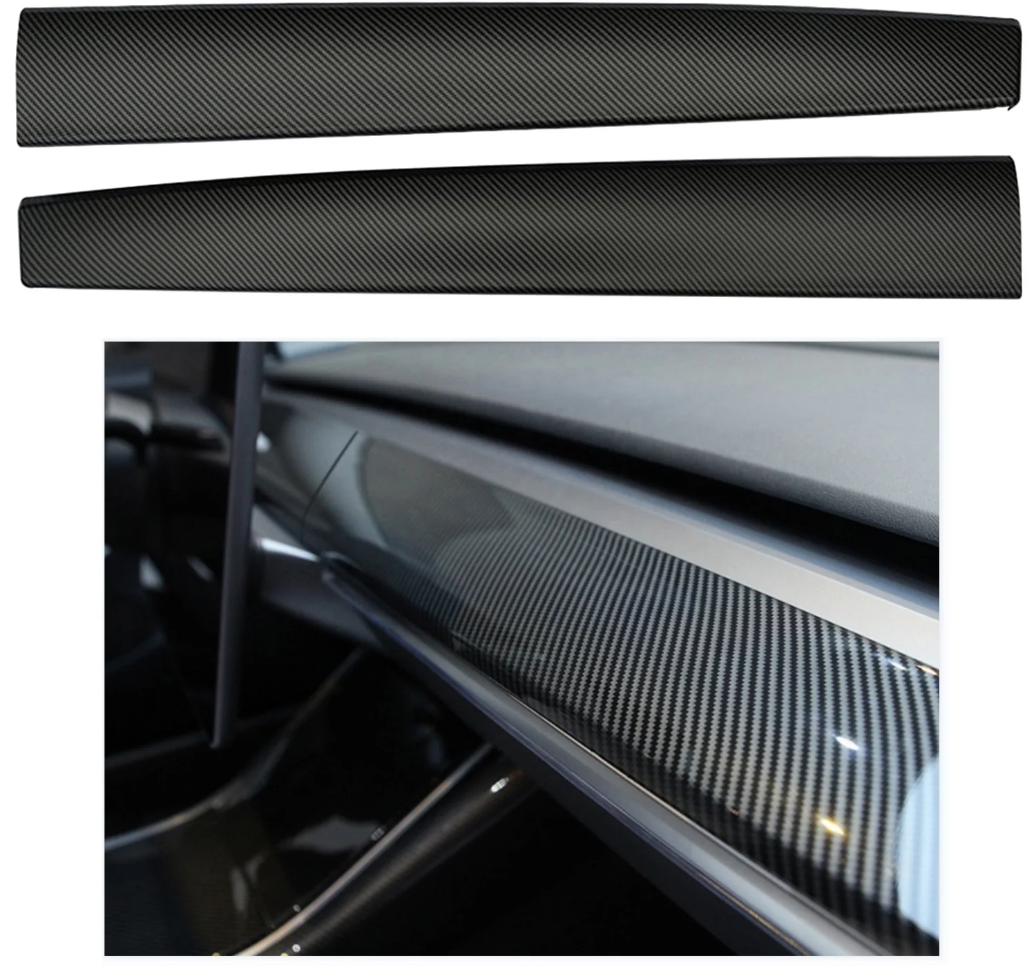 2pcs Overlay Carbon Fiber Pattern ABS Dashboard Interior Panel Trim for 2021 2022 Tesla  Model 3 Model Y