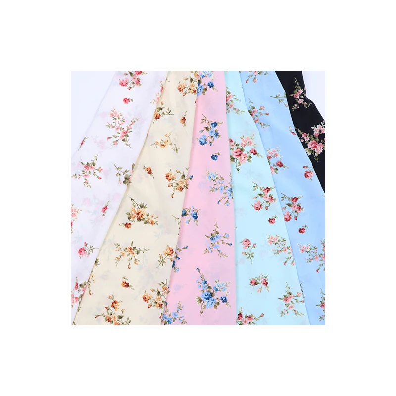 Hibiscus Hemp Polyester Printed Fabric for Women Opaque Chiffon Small Floral Fabric Factory