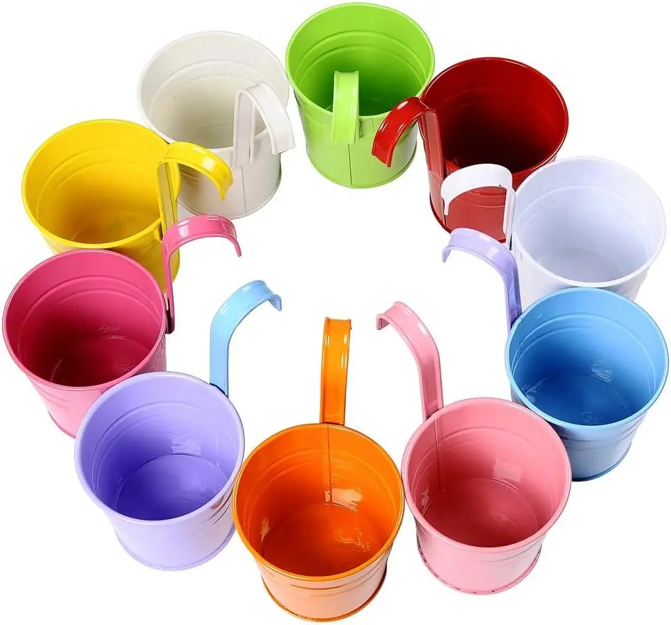 White Metal Flower Pot Small Hanging Garden Custom Galvanized Planter For Home Garden Decoration