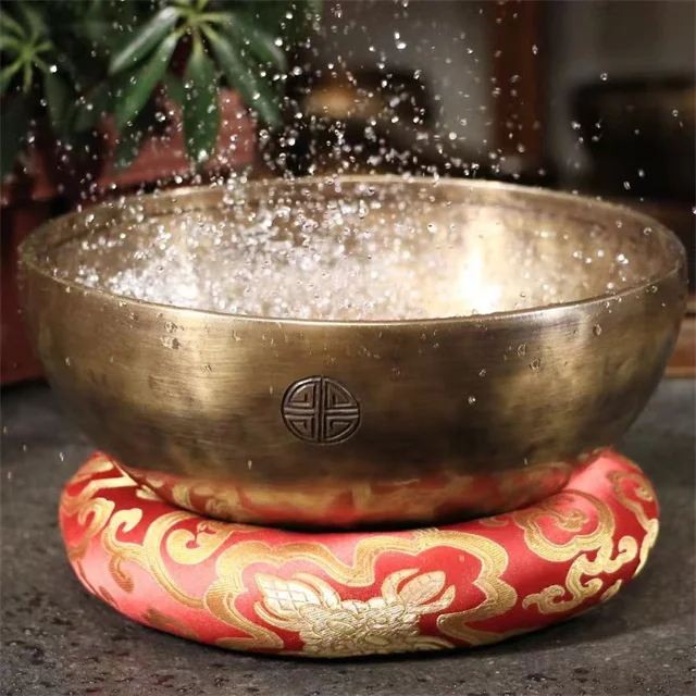 8inch handmade spiritual crafts 20cm Black copper Tibetan full moon singing bowls set for yoga Healing Music and Buddhist pray