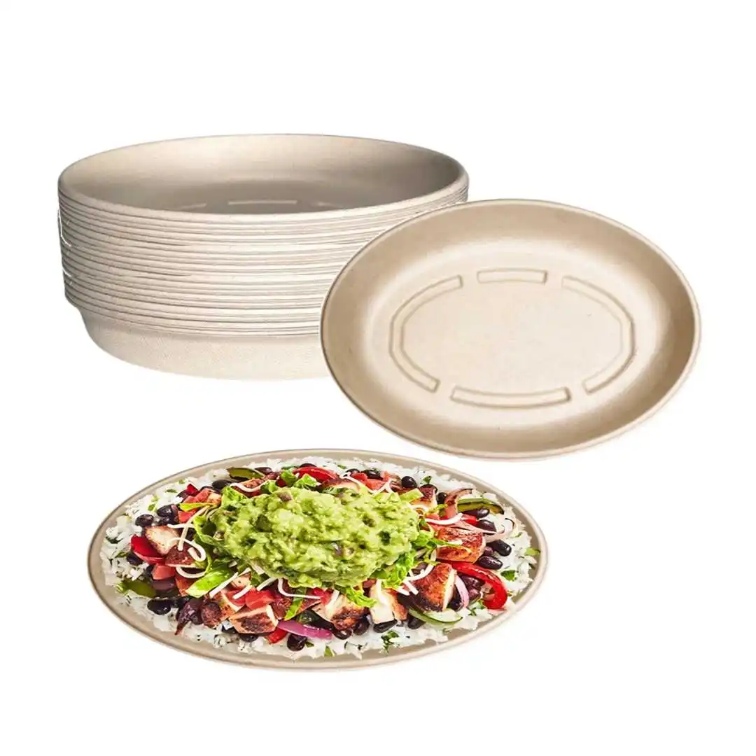 Wholesale Sugarcane Fiber Compostable 18oz 26oz  Oval Bagasse Burrito Bowl