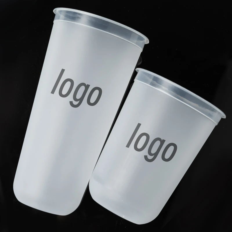 Custom Wholesale PP Plastic Cups With Lids Disposable Cups With Straw  For Cold Drinks