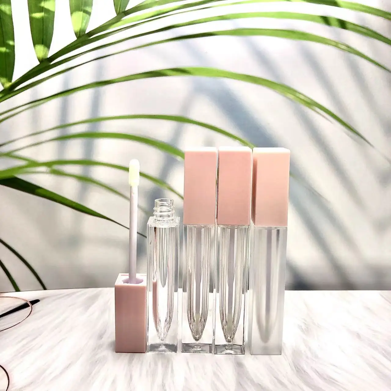Refillable 7ml square Empty clear Rectangular Frosted Plastic Liquid Lipstick Tube Lip Gloss Container for Sale