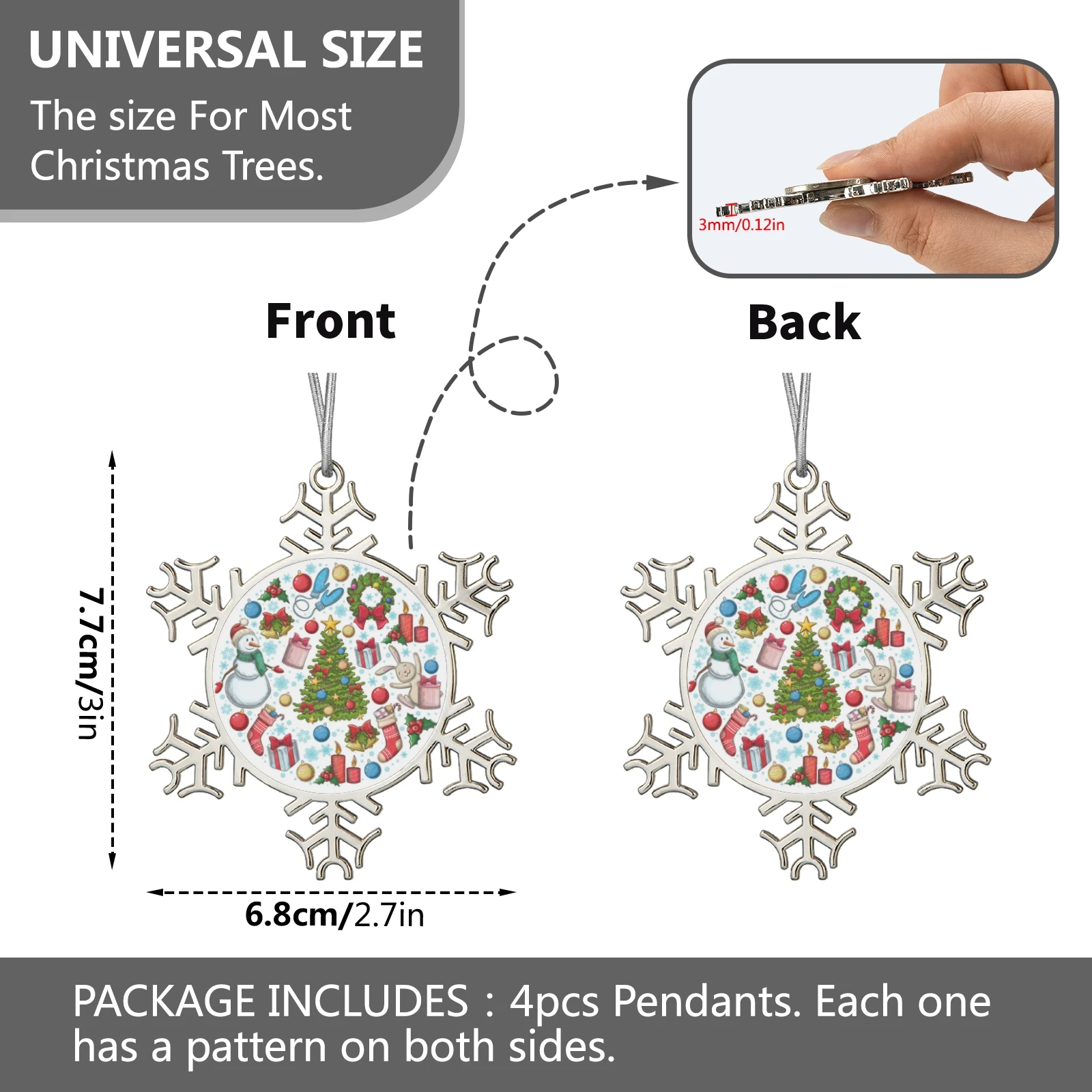Hot Selling Customs printing Snowflake Ornaments Christmas decoration 4pieces Christmas Ball Decoration