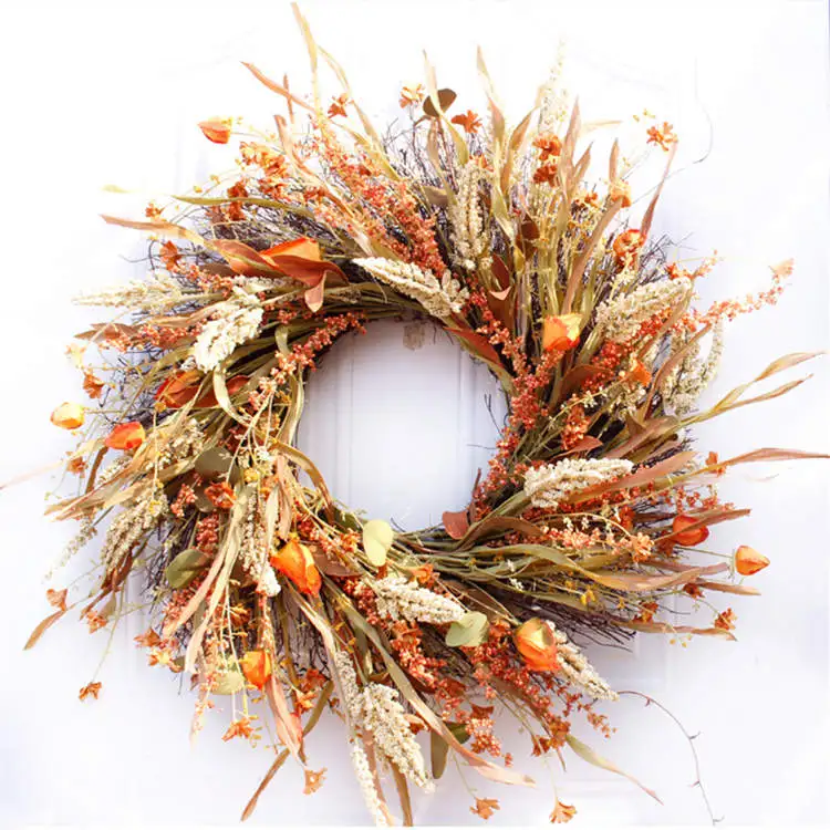 QSLH - T242  Decorative Autumn Wreath 24inch Fall Wreath for Front Door Wall Hanging
