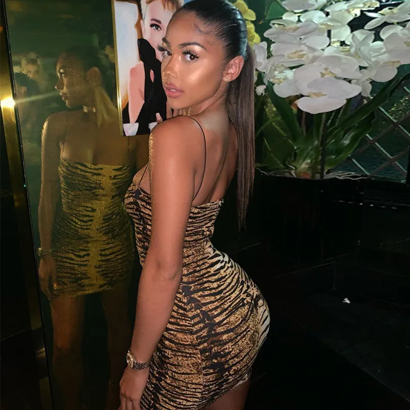 
Women Dresses Robe Vestidos Dress Leopard Tiger Strap Bodycon Party Dress Gown 