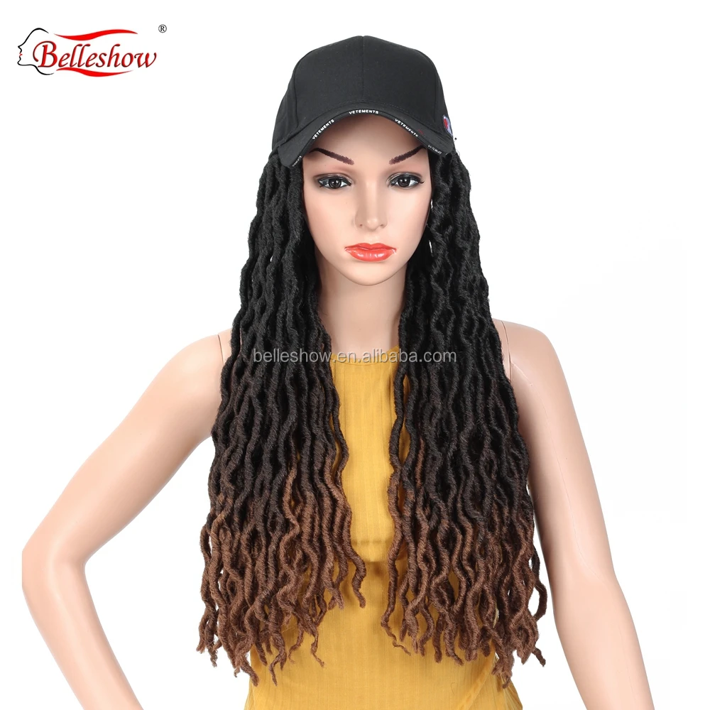 Hot sell 18inch synthetic ombre dreadlock hair braid golden locs curly Africa Twist Goddess faux locs black basketball hat wig