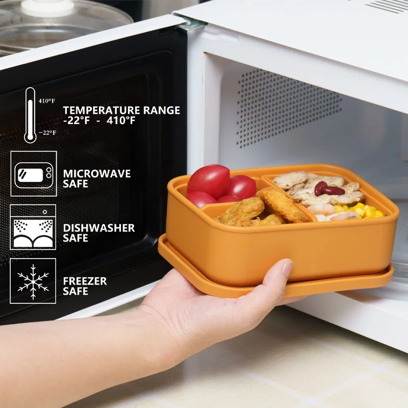 2022 Microwaveable Silicone Kids Snack Container 3 Compartment Bento Silicone Lunch Box For Kids