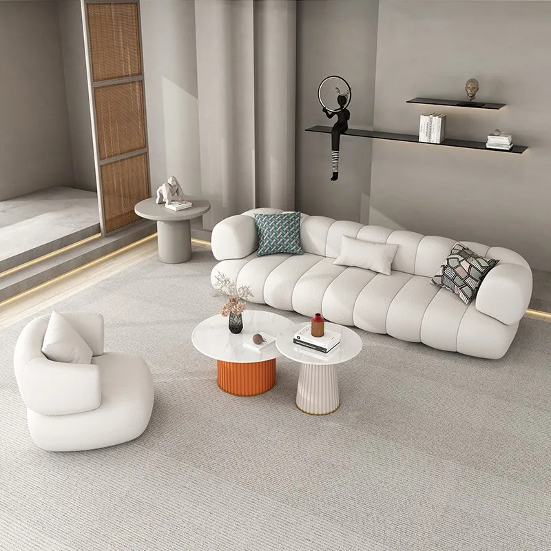 Modern fashion living room family small sofa double row lamb velvet net red clothing store beauty salon Sofa set