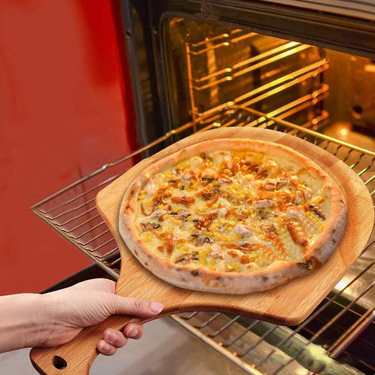 Pizza Paddle Peel Serving Platter Cheese Tray 12 Inch Natural Bamboo Pizza Cutting Board With Handle Wooden