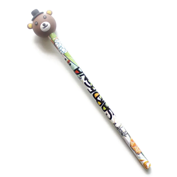 promotion customized personalized  multicolor pencil with cartoon eraser topper custom design