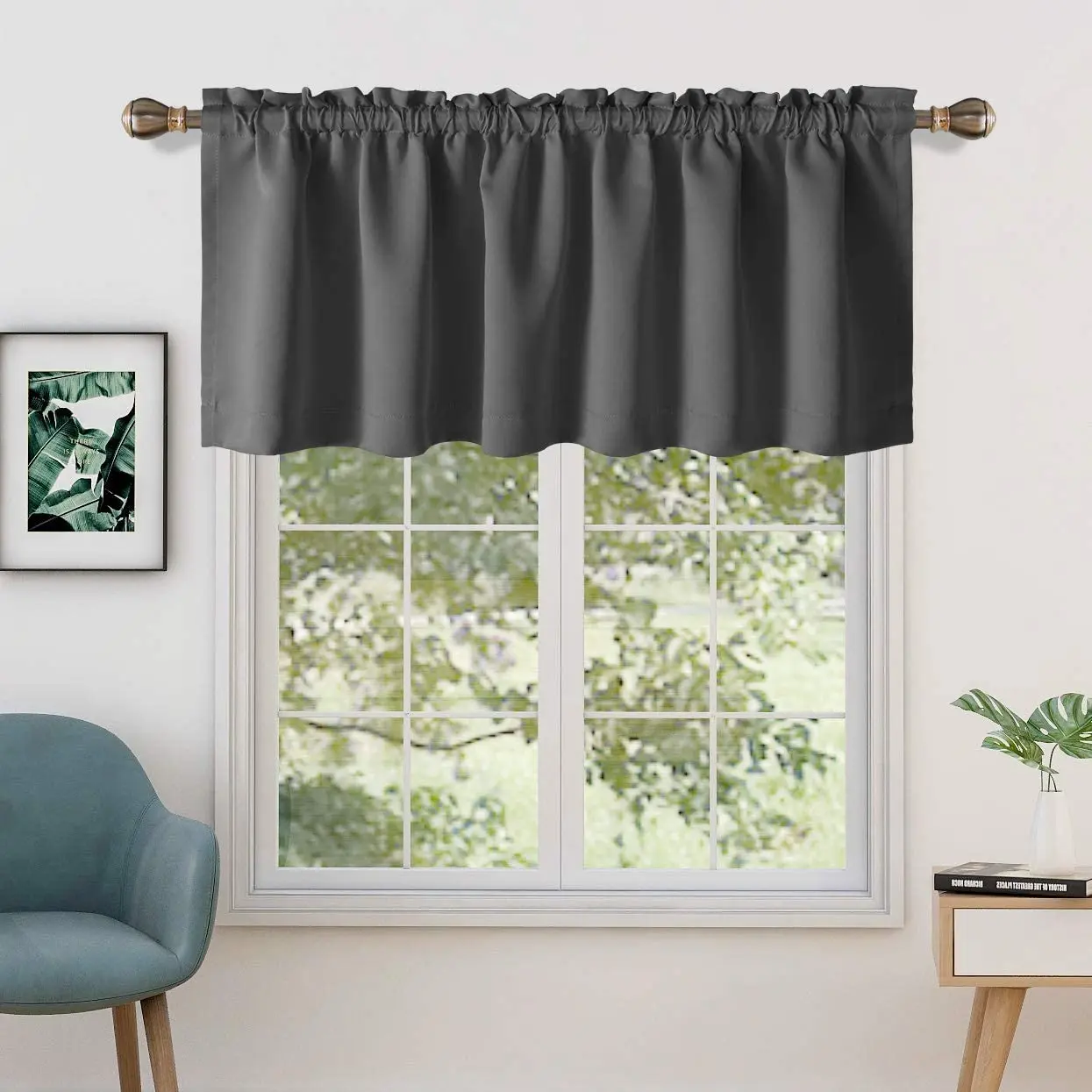 Customized Dark Grey Valances for Window Thermal Insulated Room Darkening Kitchen Curtain Valances Rod Pocket Bathroom Valances