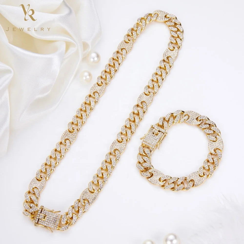 FS4044-2 расходные материалы для изготовления Oro laminado 18K комплекты великолепный циркон золото заполнены цепи в стиле хип-хоп ювелирные изделия оптом ожерелья браслета