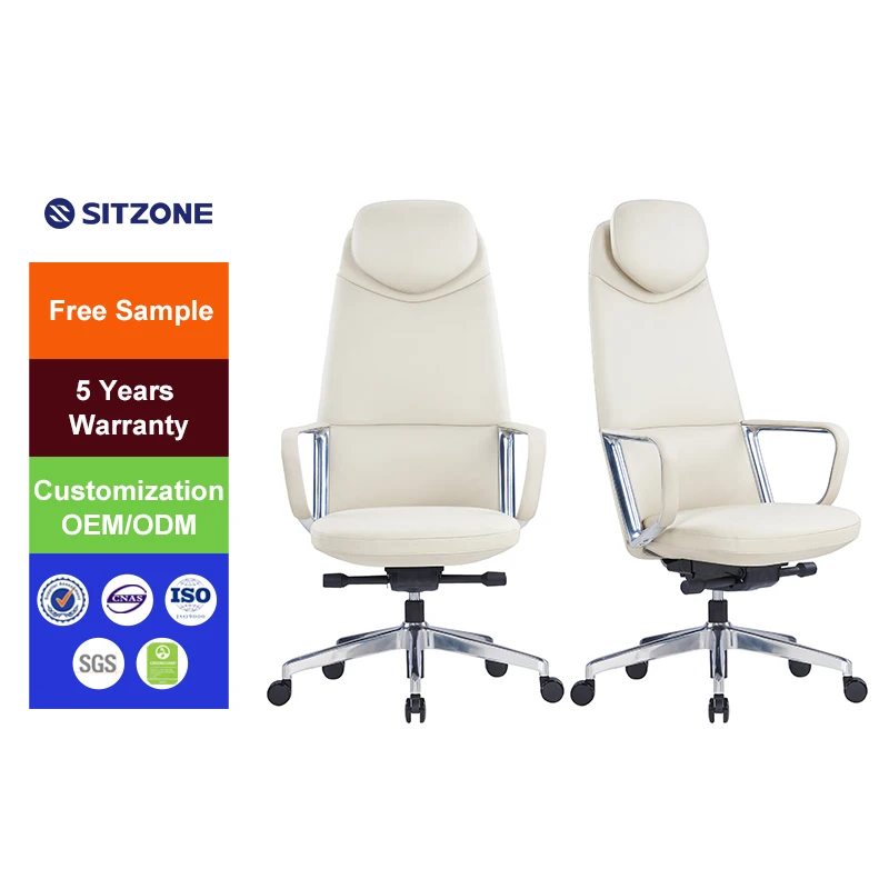 Sitzone Luxury New Style Computer Desk Executive Aluminum Frame Leather Office Chair