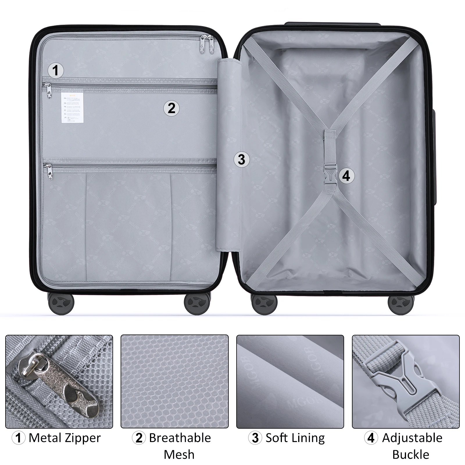 Wholesale MGOB Brand Hard Side  Trolley Travel Luggage 3 Piece Suitcase Set With PP Break proof Zipper Lightweight Suitcases Bag