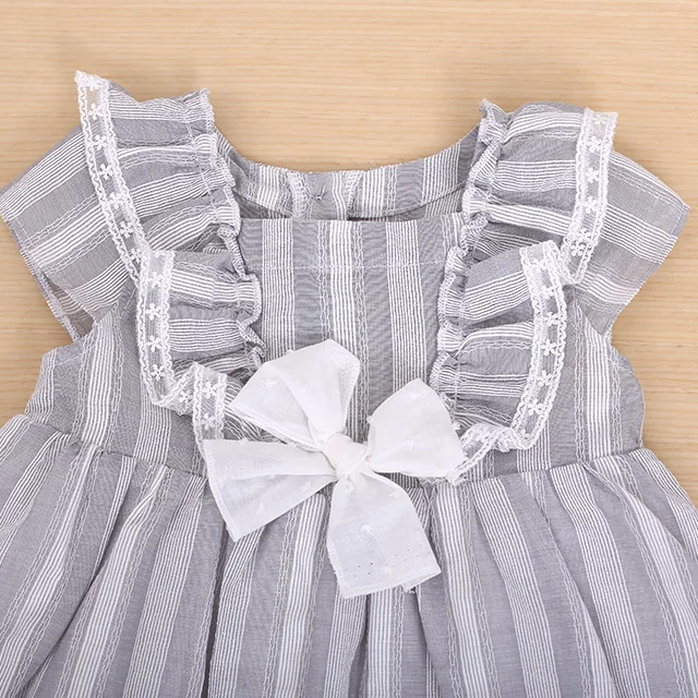 baby girls gray gingham double layered cotton lace dress  latest gowns design with bow