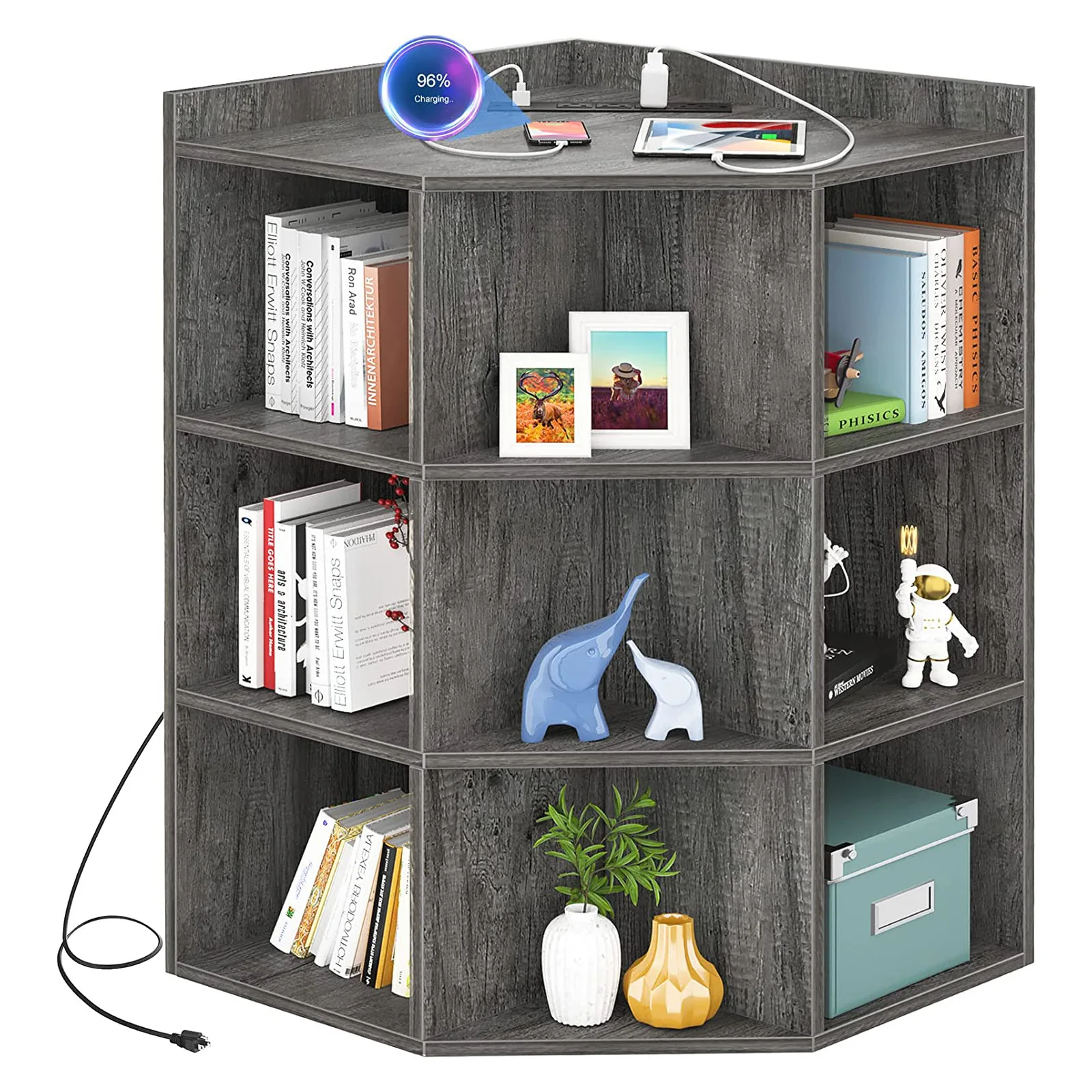 Corner Shelf With USB Row Plug Storage Triangle Cabinet