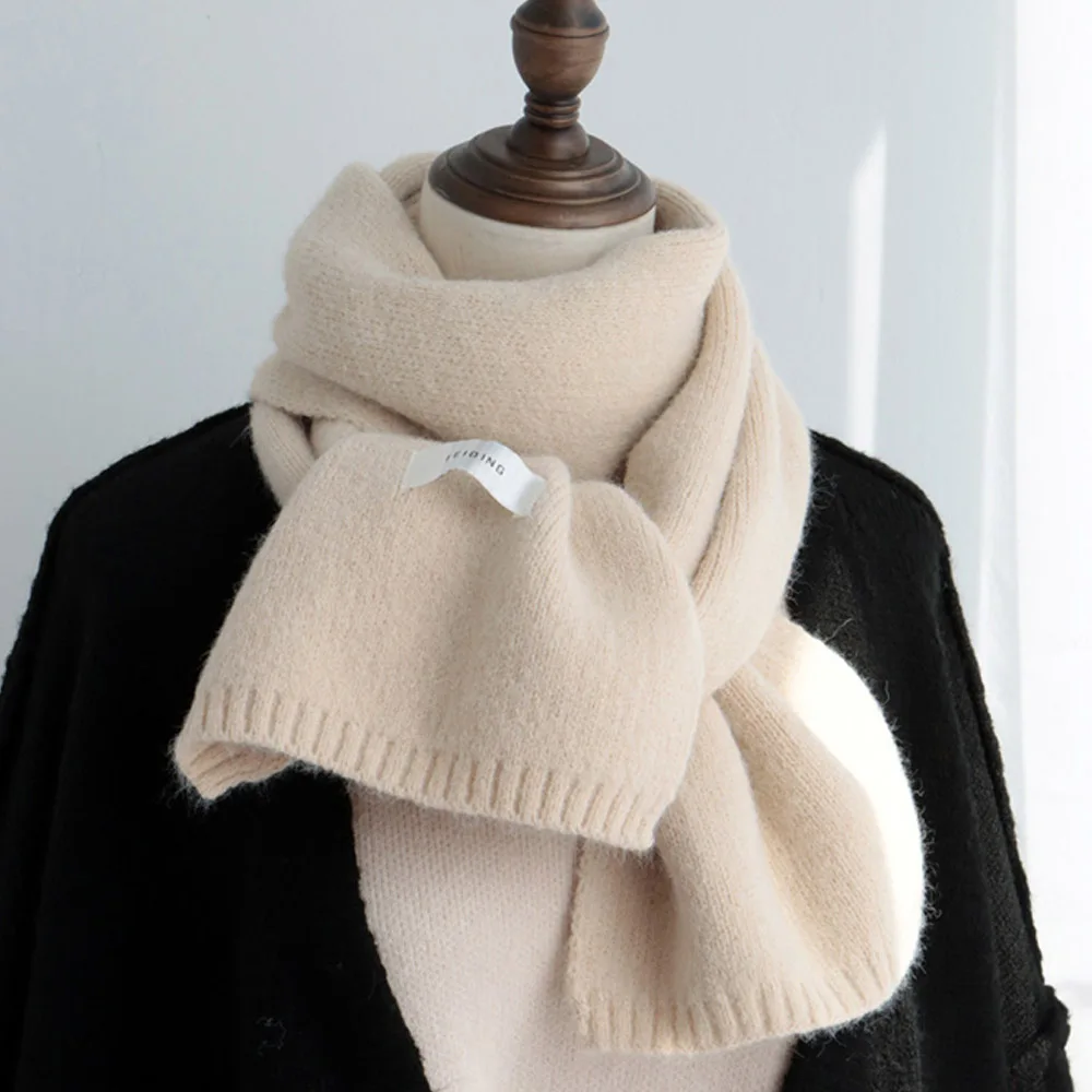 Latest high quality plain fabric custom new solid color winter wool knitted scarf student neck muffle