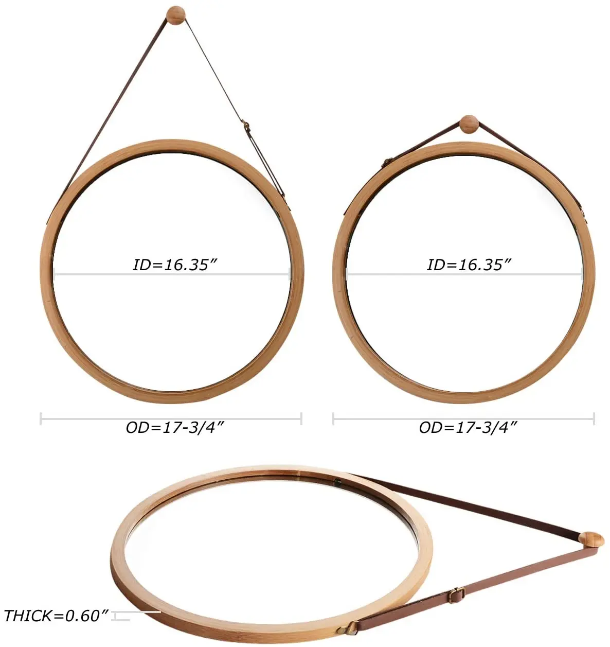 
 Твердая бамбуковая рама, подвесное круглое настенное зеркало в ванной комнате  