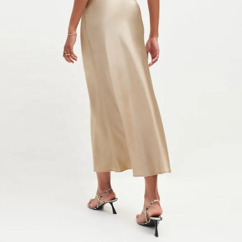 Custom Lady Elegant High Waist Satin Silk Long Wrap Maxi Skirts For Women