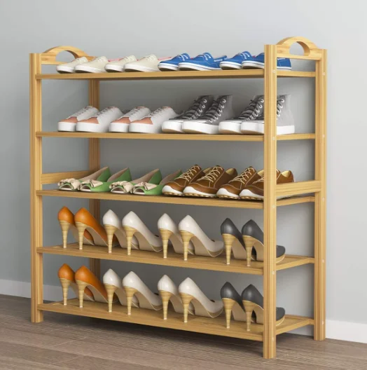 Оптовая продажа 5-ярусная бамбуковая подставка для хранения органайзер стойка обуви