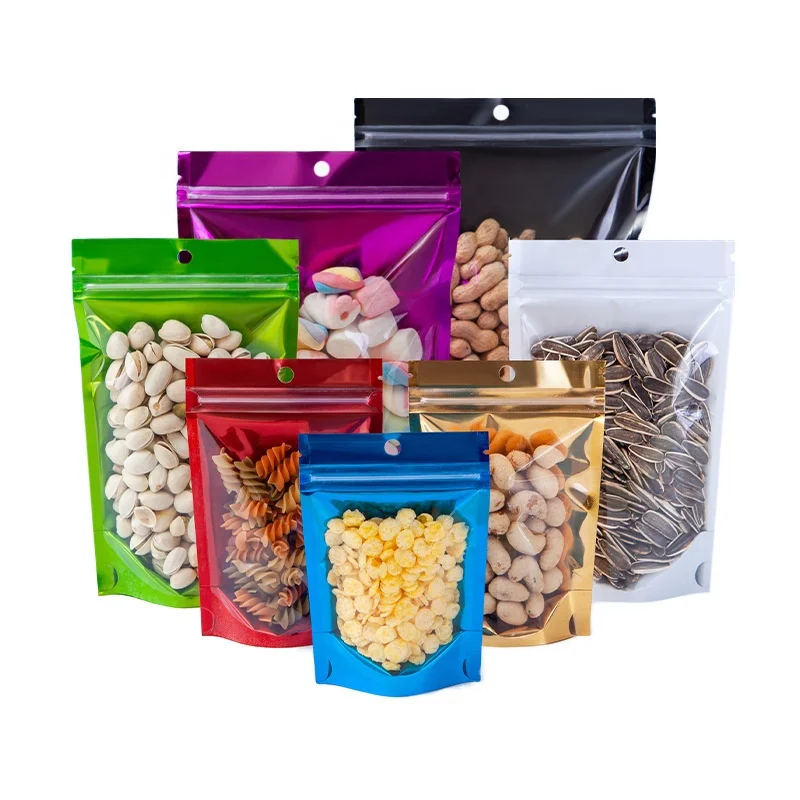 Colorful stand up self-sealing bag Aluminum foil sealed pocket dried fruit flower tea snack food packaging plastic bags doypacks