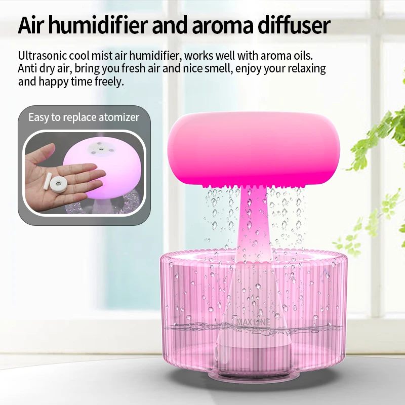 Portable Rain Cloudy rechargeable humidifier cold mist 7 color breathing light aroma diffuser mushroom humidifier JH10