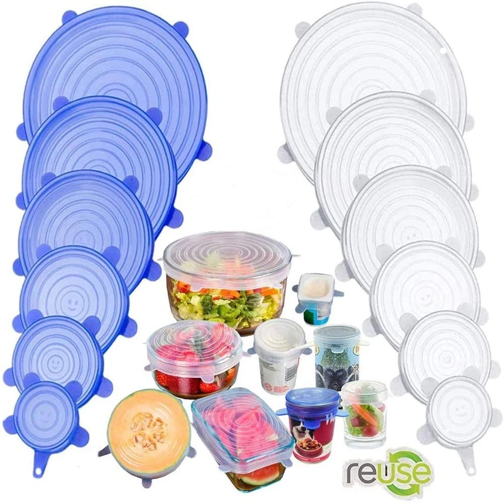 Factory Price BPA Free Food Grade 6 Packs Durable Fresh Keeping Flexible Reusable Super Silicone Stretch Lids Set
