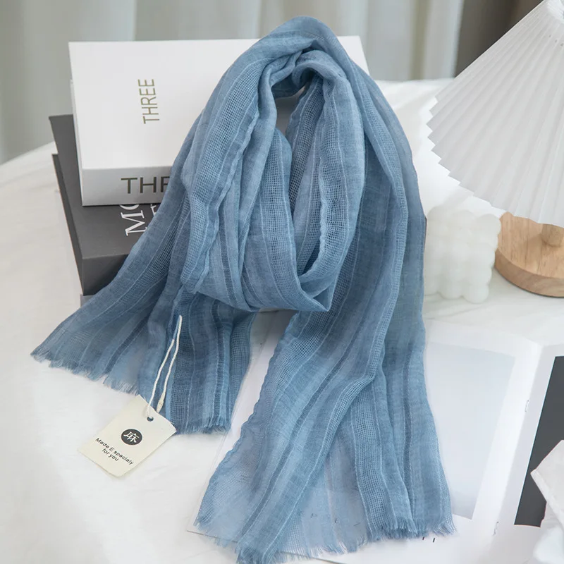 Pure Color Elegant Hollow Literary Cotton And Linen Short Small Scarf Female Spring And Summer Narrow Version Scarf