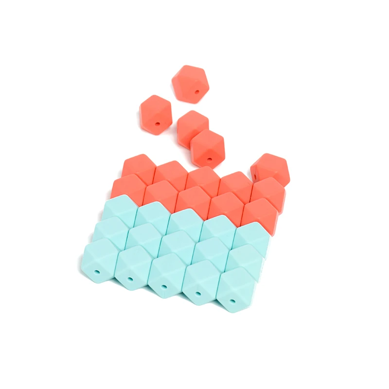 
14Mm 17Mm Wholesale 100% Food Grade Bpa Free Yellow Black Dark Red Hexagon Custom Round Teething Soft Silicone Loose Beads 