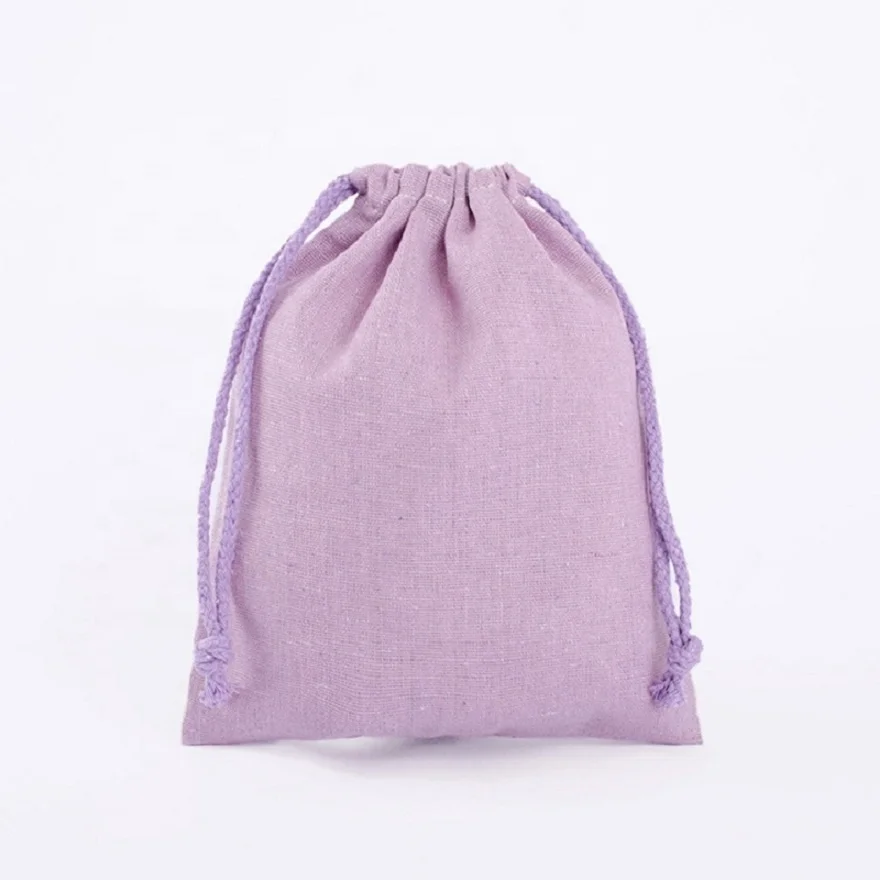 Eco-Friendly Light Violet Linen Flax Fabric Drawstring Bag for Wood Packaging