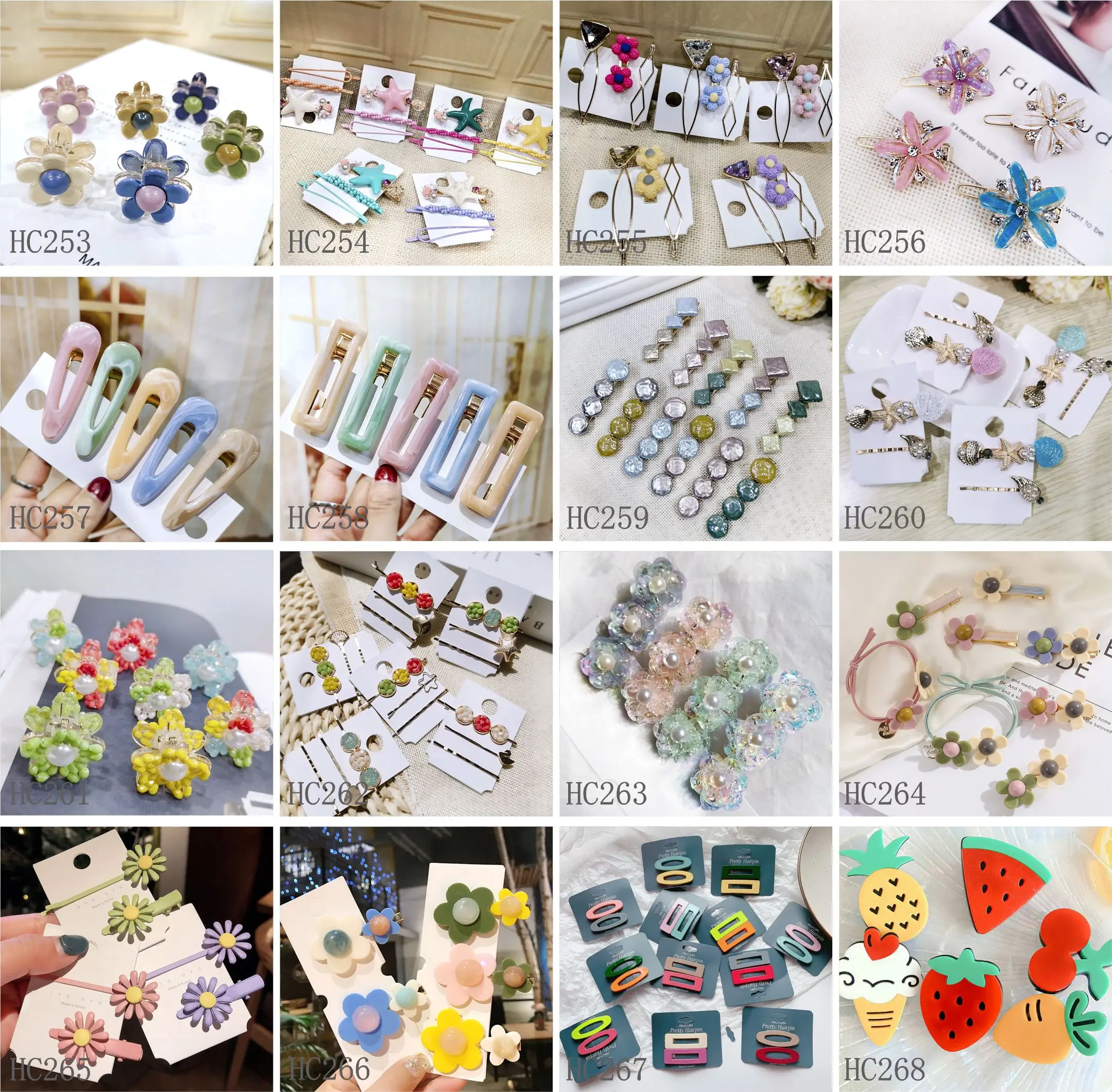 KHC165D Cute Kids Cartoon Hairpins Multi-style Transparent Acrylic Candy Color Cartoon 3-piece Packed Alloy Hairpins For Girls