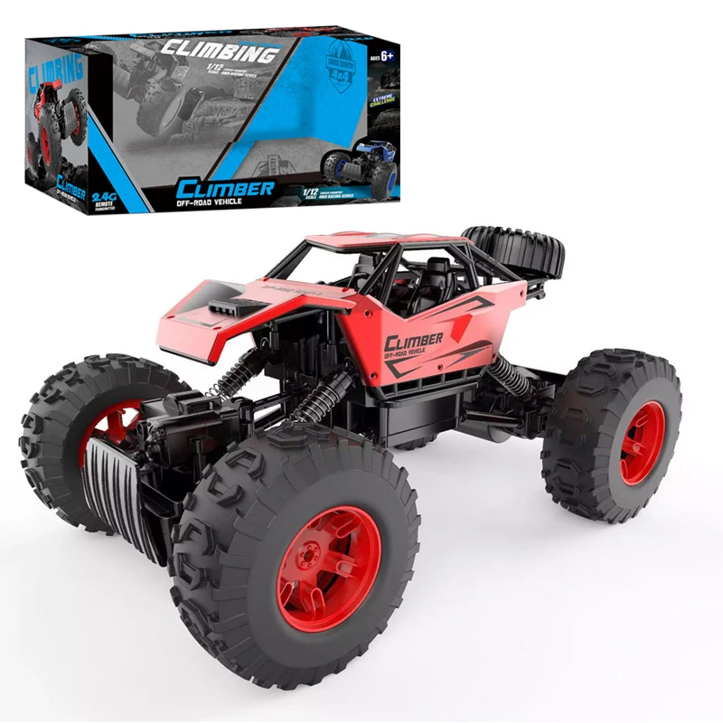 2.4G 1:12 Window Box Red Blue Alloy Body Bigfoot Remote Control Monster Truck RC 4x4 Crawler for Children