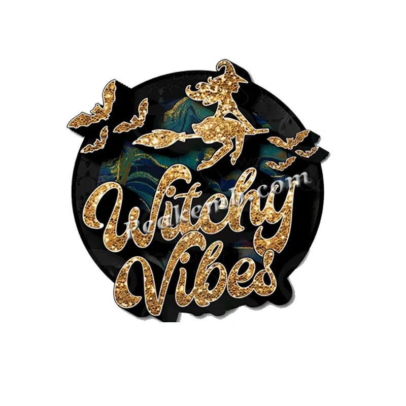 Iron on Halloween Witchy Vibes Retro Vinyl Transfer Sublimation Halloween Witch DTF Film Transfer Design