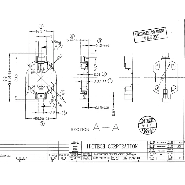Popular New Products CR2032 Battery Holder BS-06-B4BK013 Black Battery Holder SMT BS-6 CR 2032 CR2032 Coin Cell Battery Case