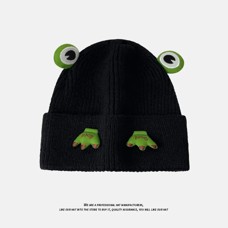 Cartoon Cute Little Frog Knitted Hat for Autumn and Winter ColdLoose Ear Protection Fashion Hoodie Knitted Hat