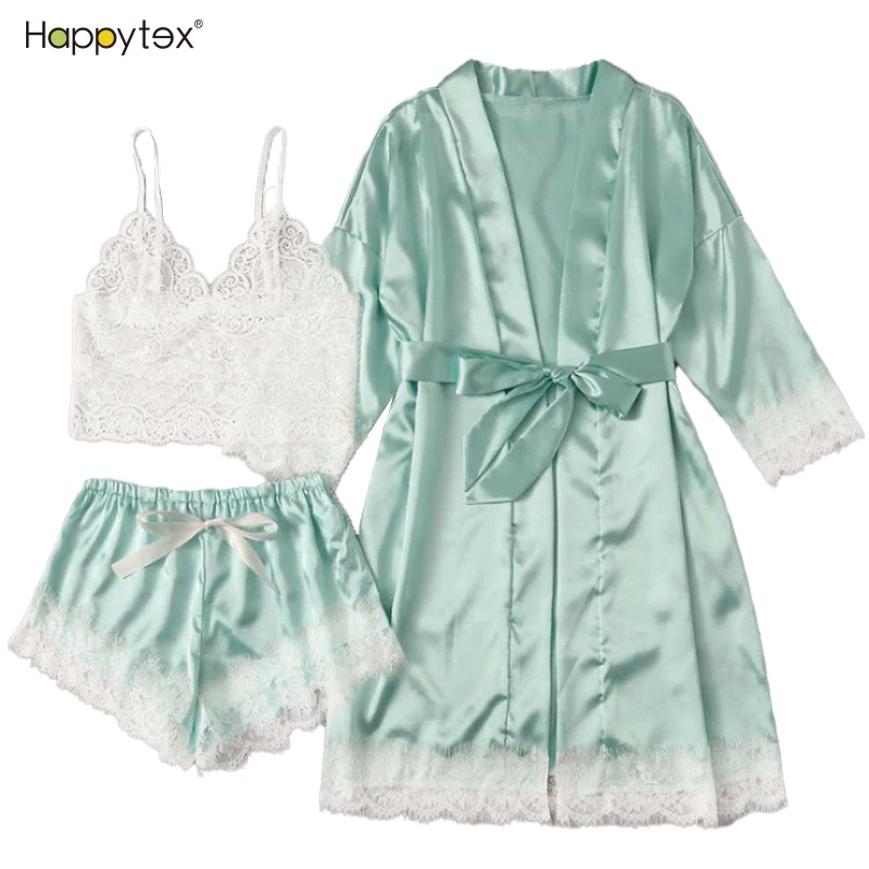 Factory Directly Supply Manufacture Silk Like Wholesale 4 PCS SET Floral Lace Trim Sexy Sleepwear With Custom Logo