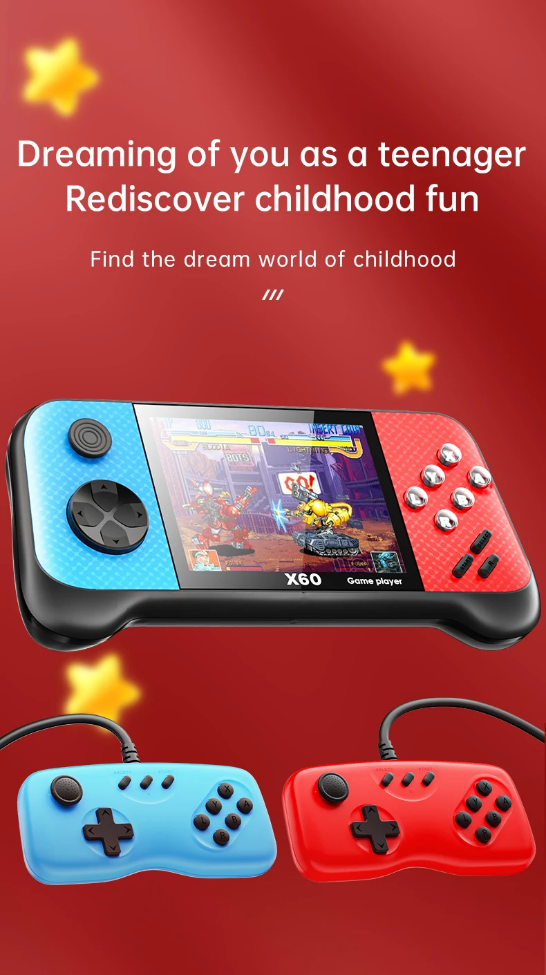 Wolsen  8 Bit Video Game Console 3.5 Inch X60 Portable Handheld Game 2 Players With 4000+ Classic Games For Children And Adult
