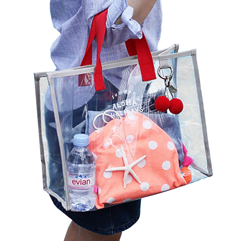 Fashion Women Clear Tote PVC Laser Waterproof Transparent Handbags Female Large Shopper Shoulder Bag Summer Beach Portable Pouch