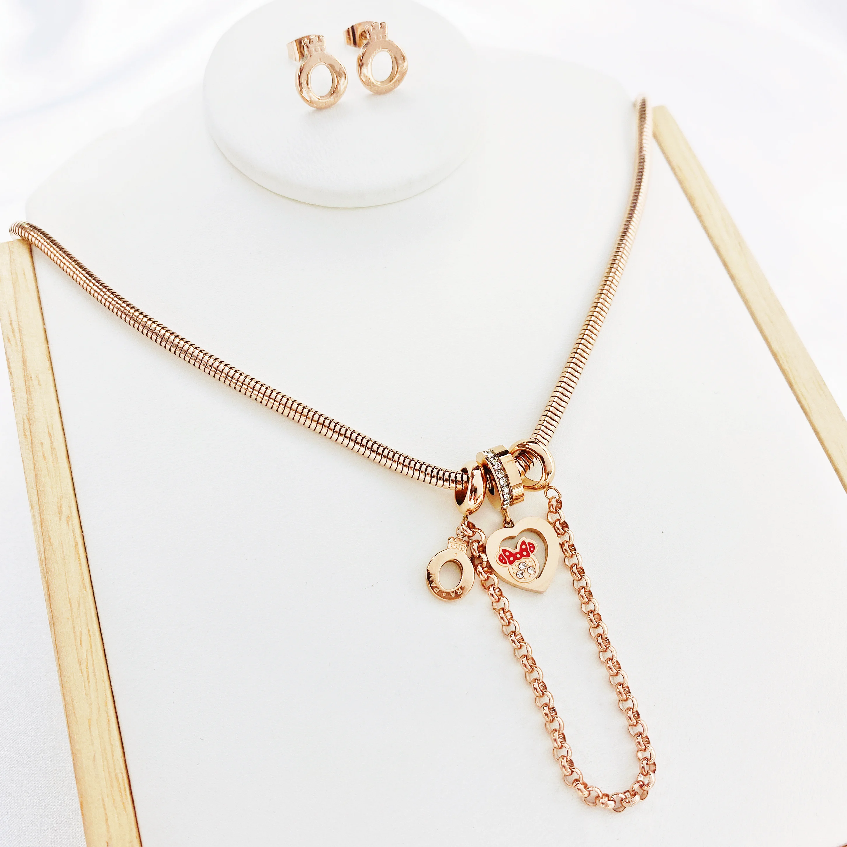 Cartoon Mouse Pendant Necklace Titanium Steel Chain Necklace Inlaid Crystal Fashion Trendy Women Jewelry Birthday Gift