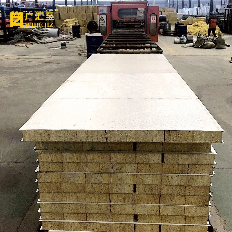 Low cost roofing materials prefabricated sound heat insulated metal rock wool sandwich panel